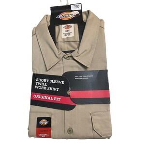 Dickies‎ Mens 2XL Khaki Short Sleeve Twill Work Shirt Original Fit Easy Care